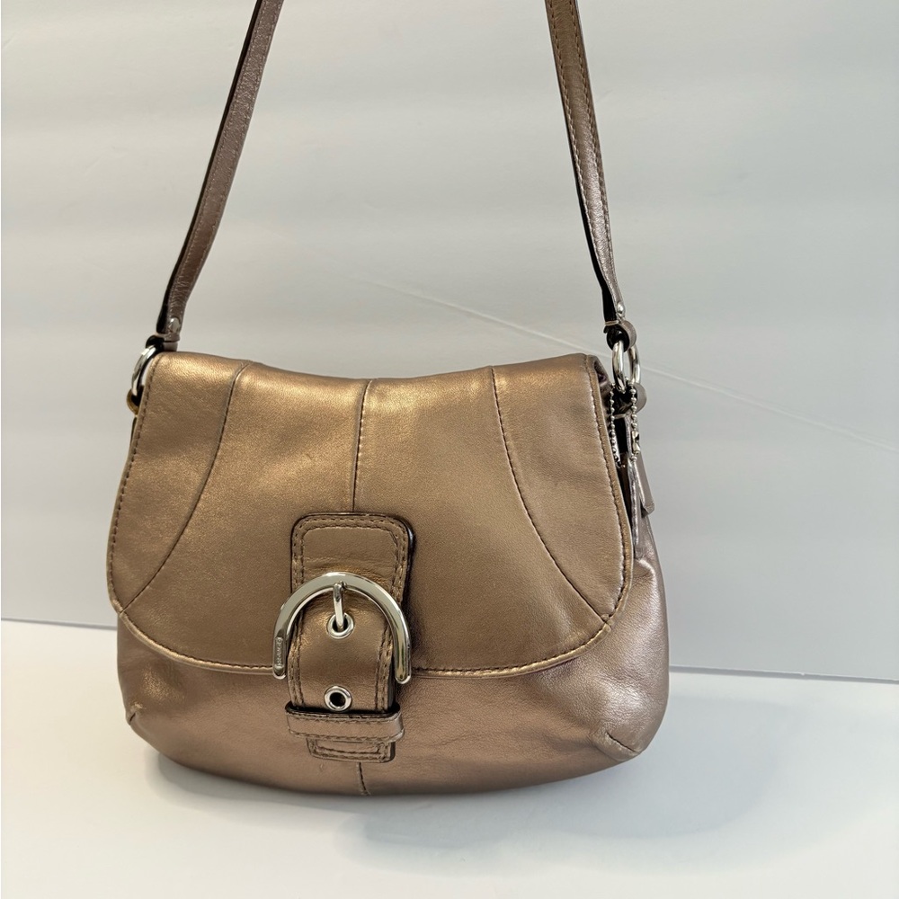 Coach SoHo Crossbody Bag Purse Gold Metallic Flap 45664 EUC